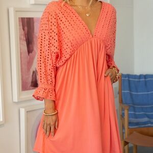 Siesta Cotton Eyelet Dress - 3/4 Sleeves and Pockets